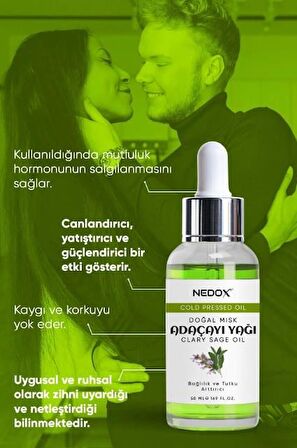 NEDOX Misk Adaçayı Yağı %100 Doğal Bağlılık Ve Tutku Arttırıcı Clary Sage Oil 50 Ml